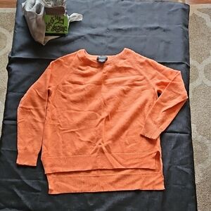 Lord & Taylor Orange Scoop-Neck Layered-Hem Sweater